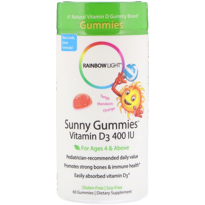 Rainbow Light, Sunny Gummies, витамин D3, терпки мандарин и апельсин, 400 МЕ, 60 жевательных пастилок