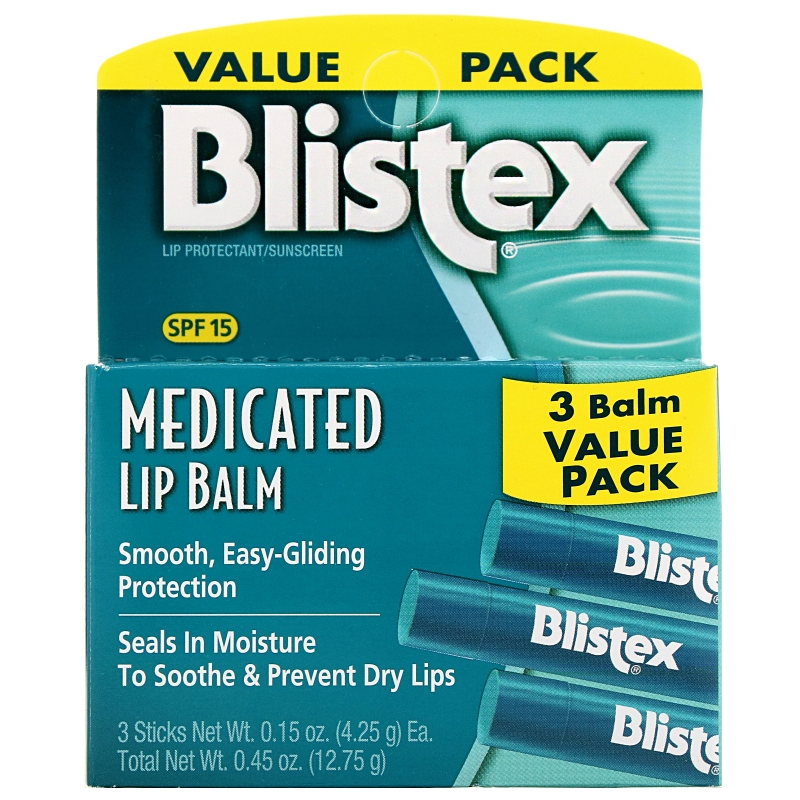 Blistex, Бальзам для губ с лечебным действием,  Защита губ / Солнцезащитный фильтр SPF 15, в упаковке 3 бальзама, 0,15 унции (4,25 г) каждый