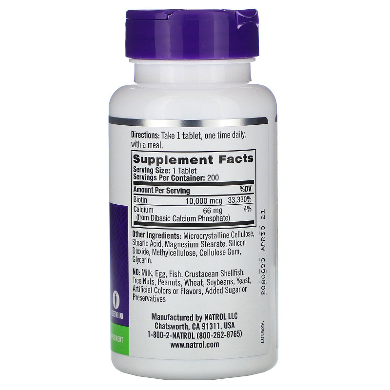 Natrol, Biotin, Maximum Strength, 10,000 mcg, 200 Tablets