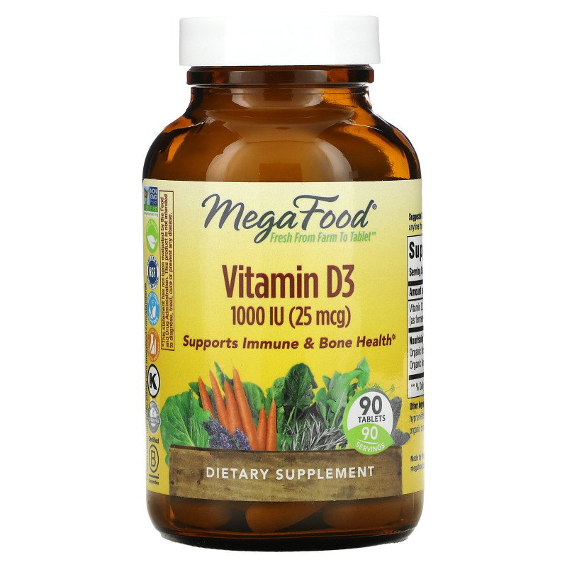 MegaFood, Витамин D3, 1000 МЕ, 90 таблеток