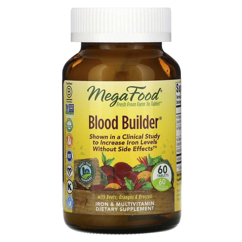 MegaFood, Blood Builder, Iron & Multivitamin Supplement, 60 Tablets