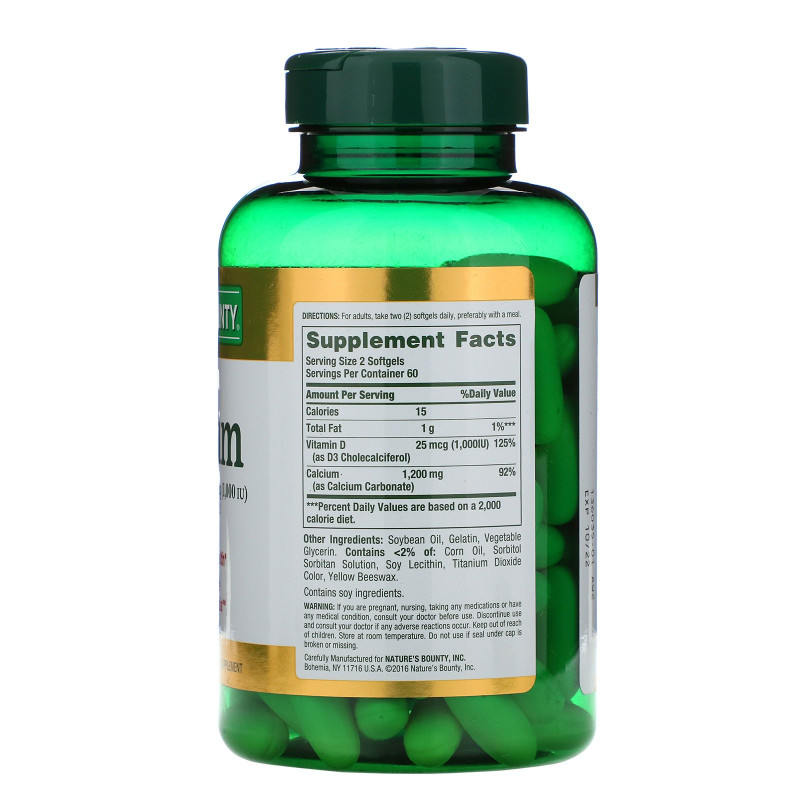 Nature's Bounty, Absorbable Calcium With Vitamin D3, 1200 mg, 120 Softgels