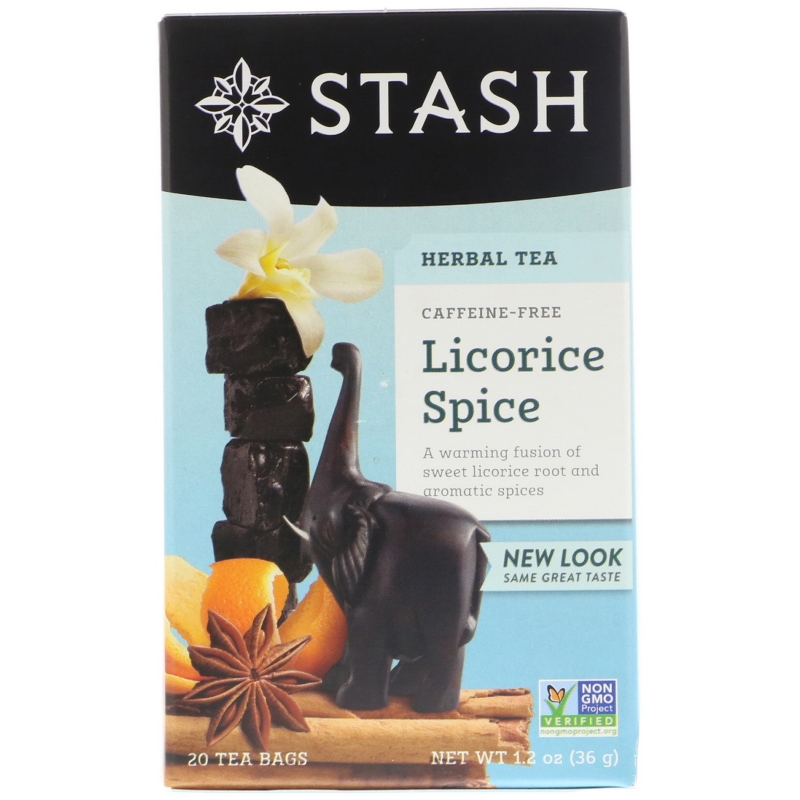 Stash Tea, Травяной чай высшего сорта, лакрица и пряности, без кофеина, 20 чайных пакетиков, 1,2 унции (36 г)