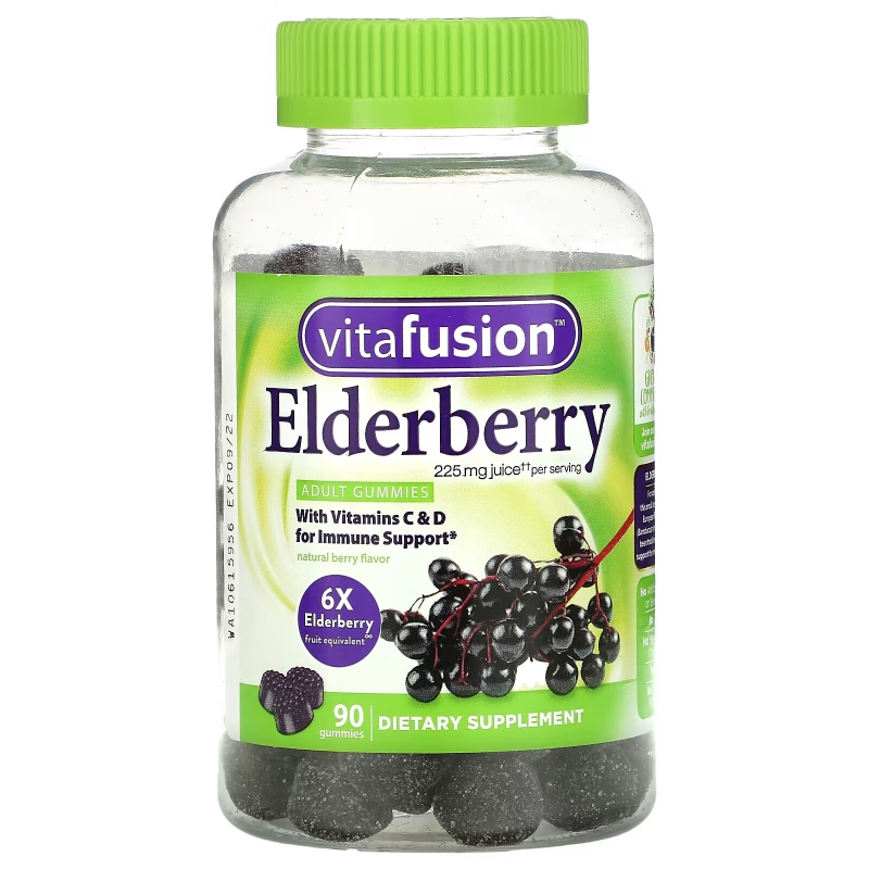 VitaFusion, Elderberry, With Vitamins C & D for Immune Support, Natural Berry, 90 Gummies