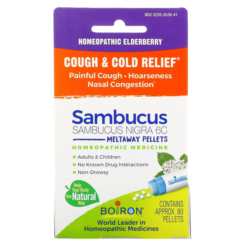 Boiron, Sambucus, Cough & Cold Relief, Meltaway Pellets, Approx. 80 Pellets