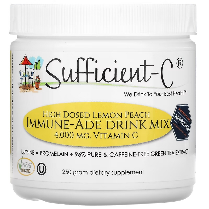 Sufficient C, High Dosed Immune-Ade Drink Mix, Lemon Peach, 4,000 mg, 250 g