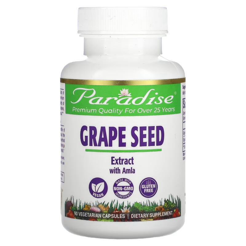 Paradise Herbs, ActiVin, Экстракт косточек винограда 90 овощных капсул