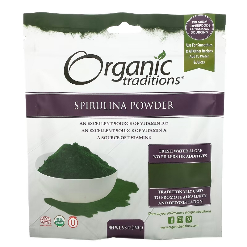 Organic Traditions, Spirulina Powder, 5.3 oz (150 g)