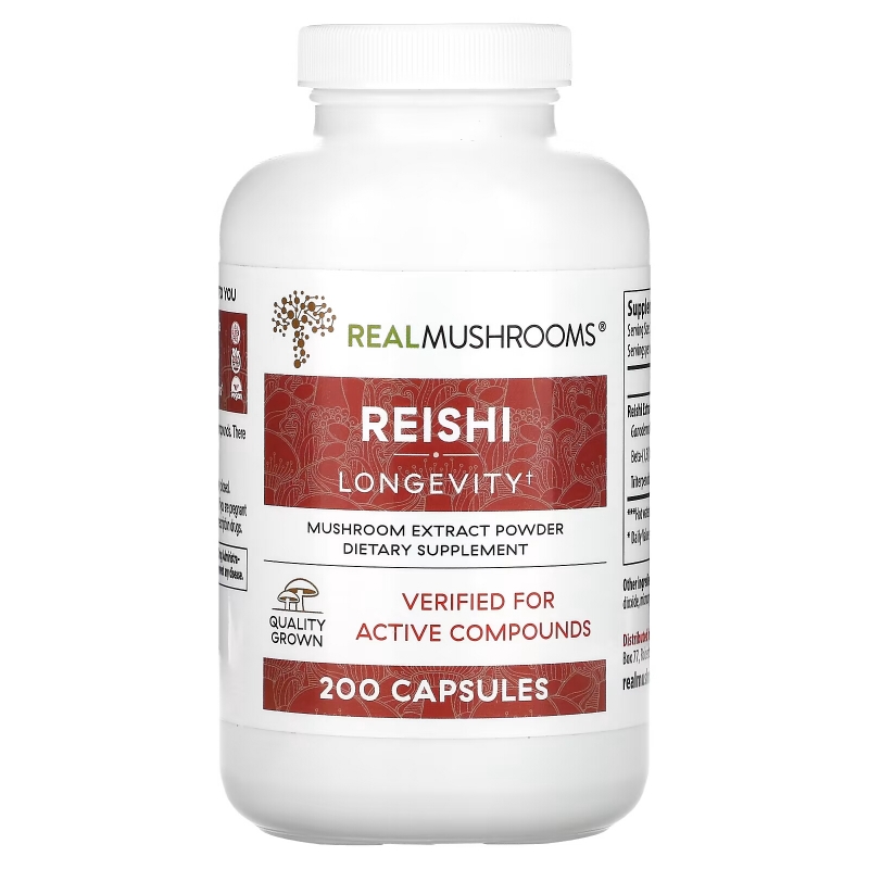 Real Mushrooms, Reishi, Mushroom Extract Powder, 200 Capsules