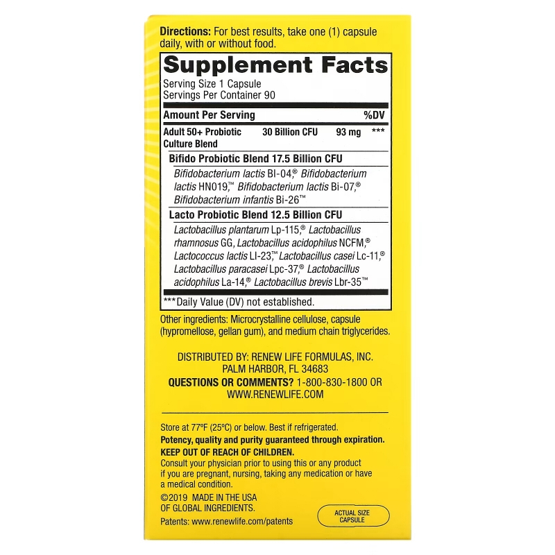 Renew Life, Ultimate Flora Adult 50+ Probiotic, 30 Billion CFU, 90 Vegetarian Capsules