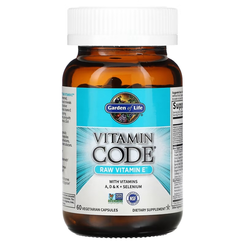 Garden of Life, Vitamin Code, натуральный витамин E, 60 овощных капсул