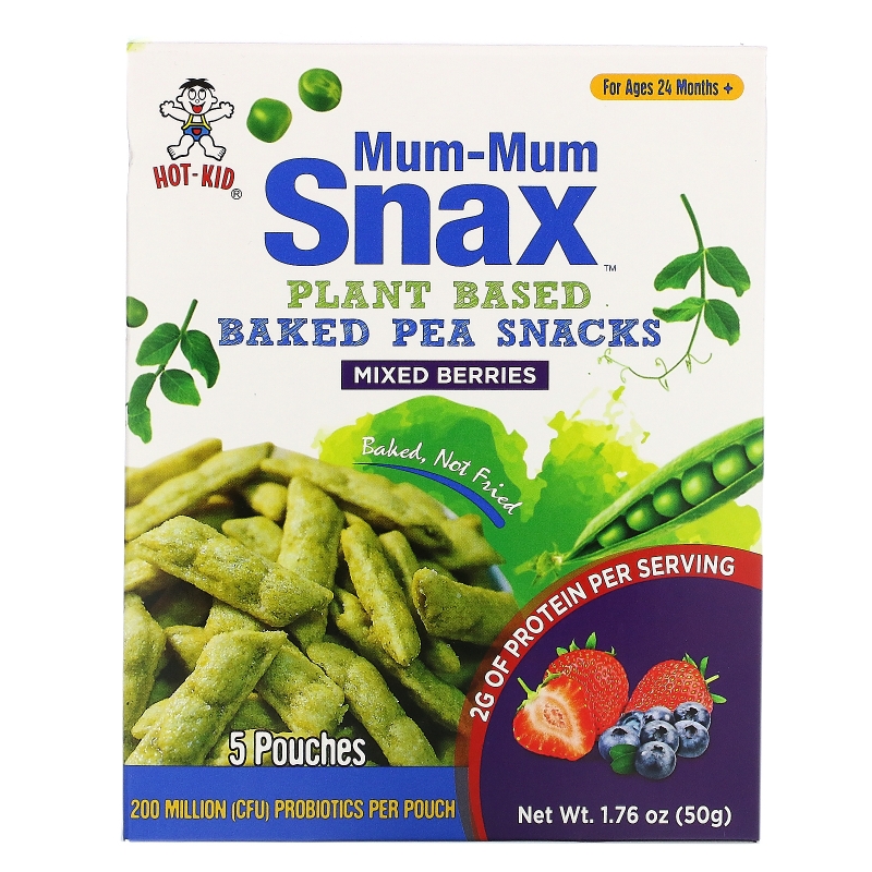 Hot Kid, Mum-Mum Snax, Baked Pea Snacks, Mixed Berries,  5 Pouches, 1.76 oz (50 g)