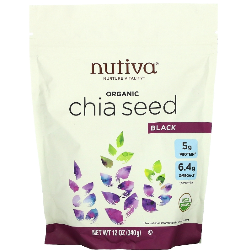 Nutiva, Органические семена чиа, черные, 12 унций (340 г)