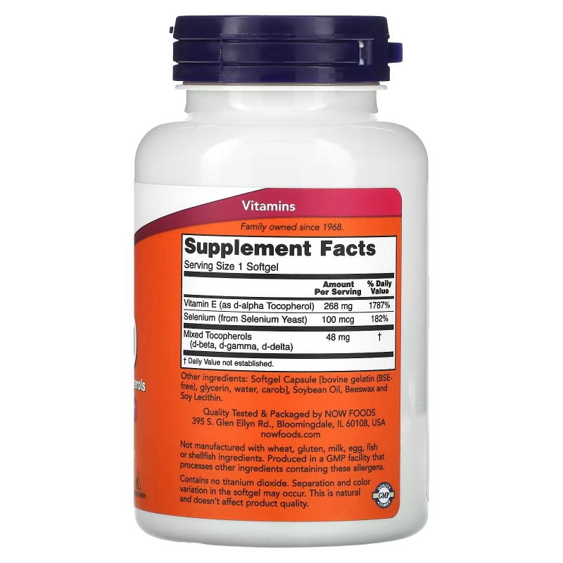 NOW Foods, E-400 D-Alpha with Mixed Tocopherols, 268 mg (400 IU), 100 Softgels