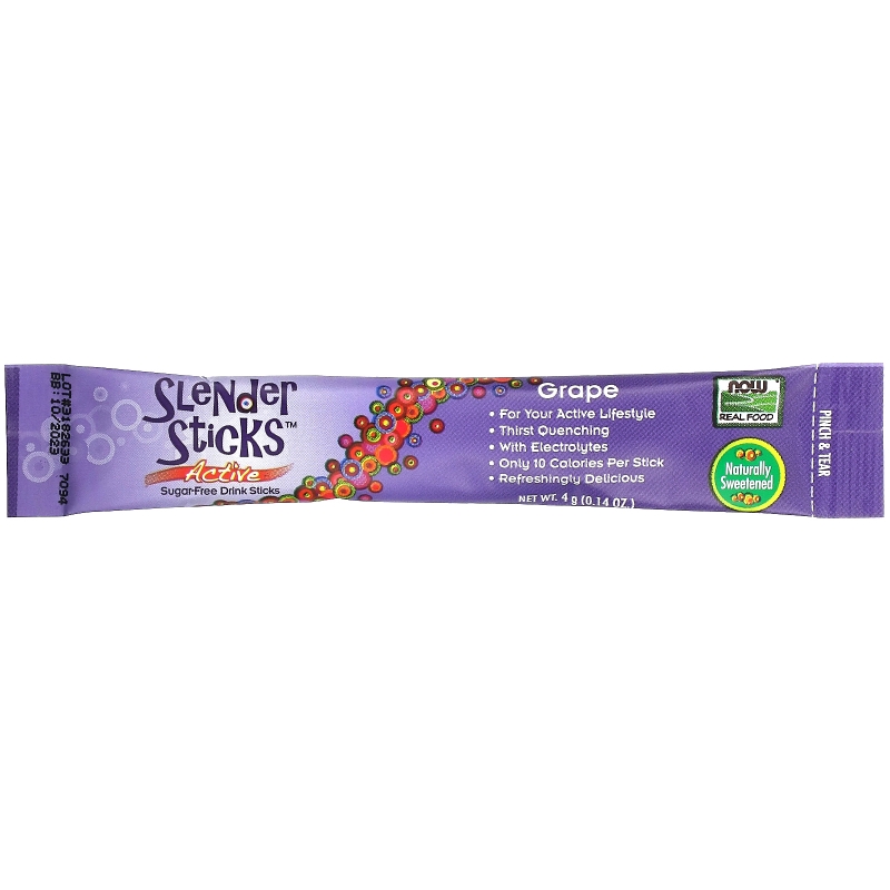 Now Foods Real Food Тонкие стики для напитка Активный Виноград 12 стиков (4 г каждый)