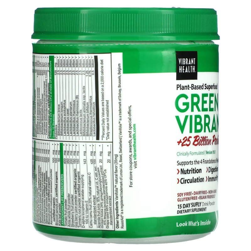 Vibrant Health, Green Vibrance +25 Billion Probiotics, Version 19.1, 5.96 oz (168.9 g)