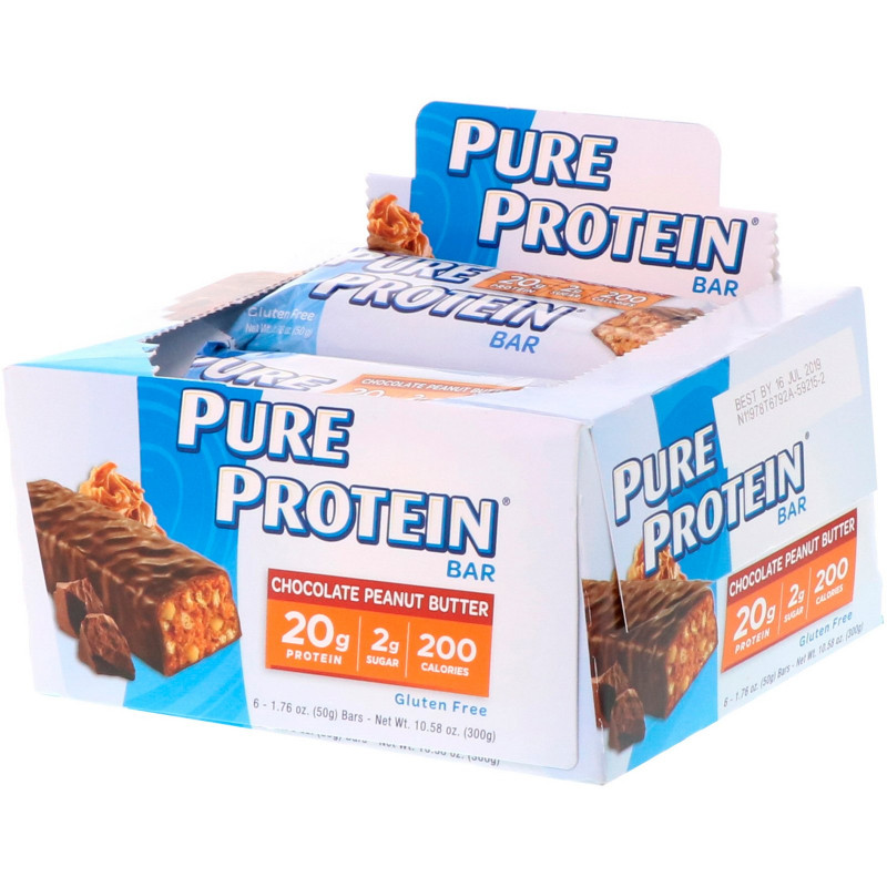 Pure Protein, Батончик, шоколадное арахисовое масло, 6 батончиков, 50 г (1,76 унций) каждый