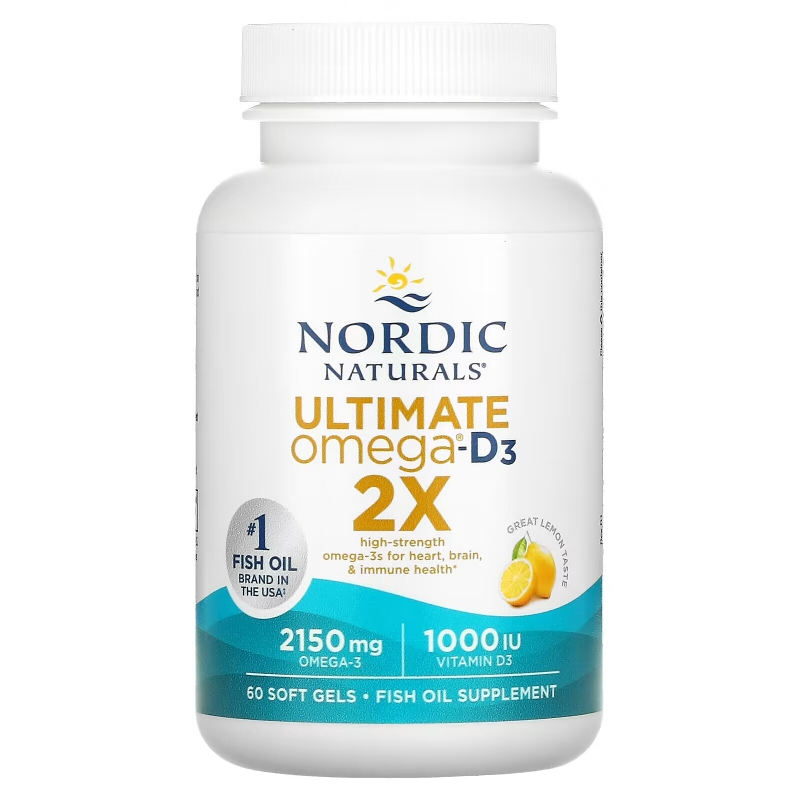 Nordic Naturals, Ultimate Omega 2X с витамином D3, вкус лимона, 60 мягких капсул