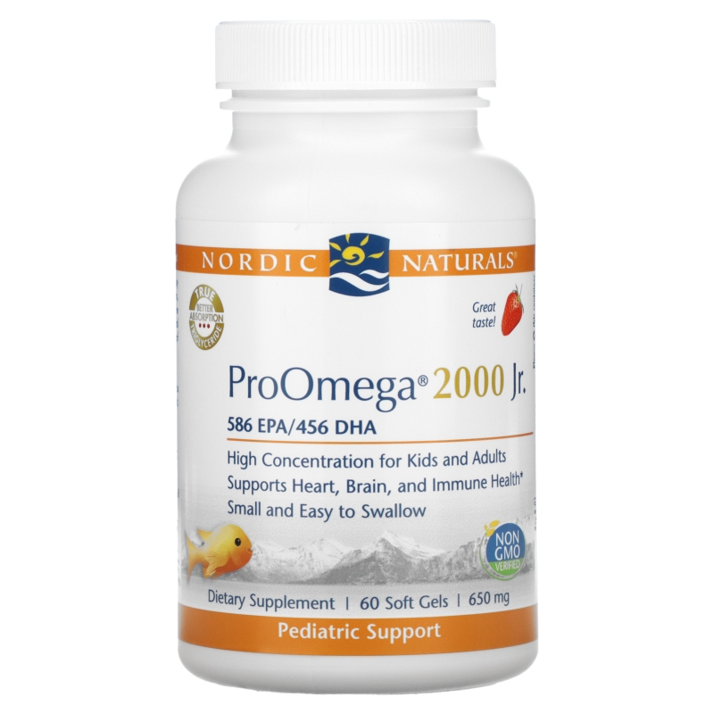 Nordic Naturals, ProOmega 2000 Jr., Strawberry, 650 mg, 60 Soft Gels