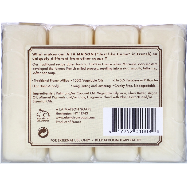 A La Maison de Provence Hand & Body Bar Soap Oat Milk 4 Bars 3.5 oz (100 g) Each