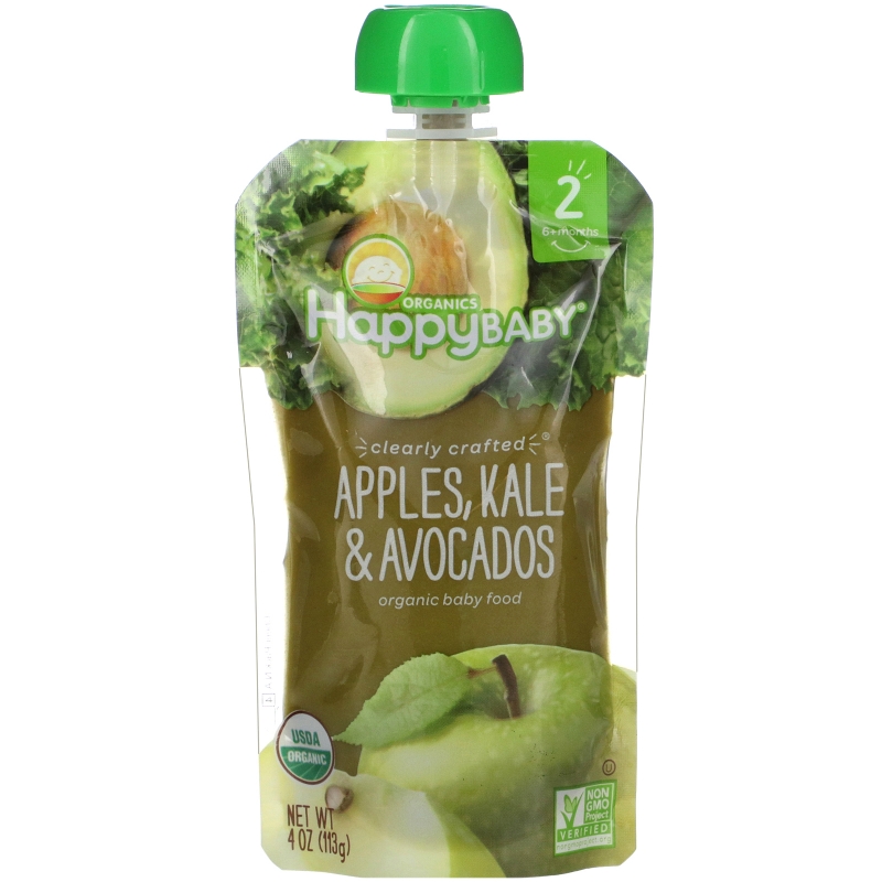 Nurture Inc. (Happy Baby), Organic Happy Baby Food, Stage 2,  6+ Months, Apples, Kale & Avocados, 4 oz (113 g)