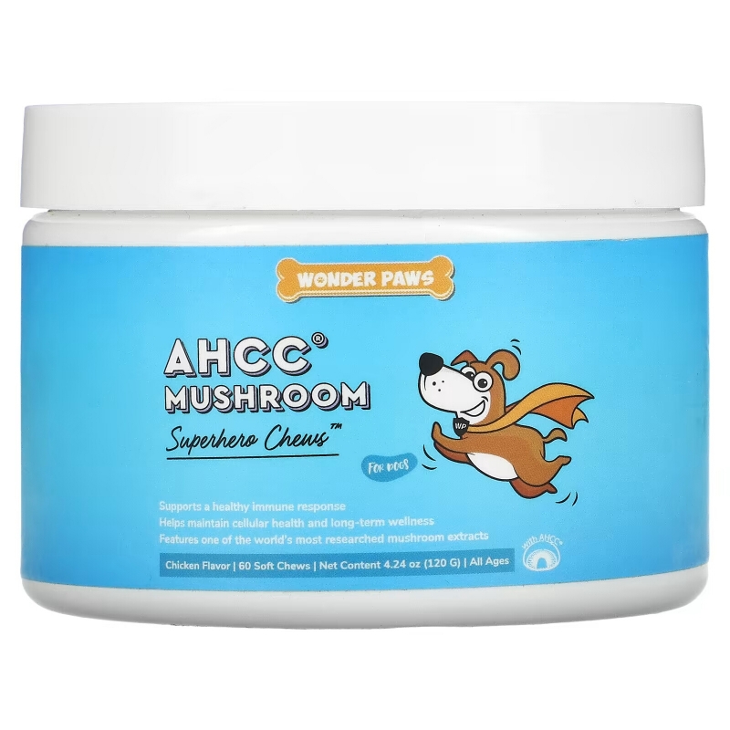 Wonder Paws, Superhero Chews, AHCC Mushroom, For Dogs, All Ages, Chicken, 60 Soft Chews, 4.24 oz (120 g)