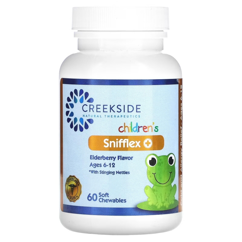 Creekside Natural Therapeutics, Children's Snifflex Plus With Stinging Nettle, Ages 6-12, Elderberry, 60 Soft Chewables