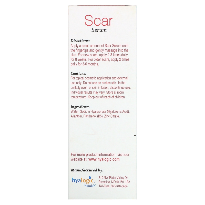 Hyalogic LLC, Scar Serum with Hyaluronic Acid & Allantoin & B5 , 5 fl oz (15 ml)