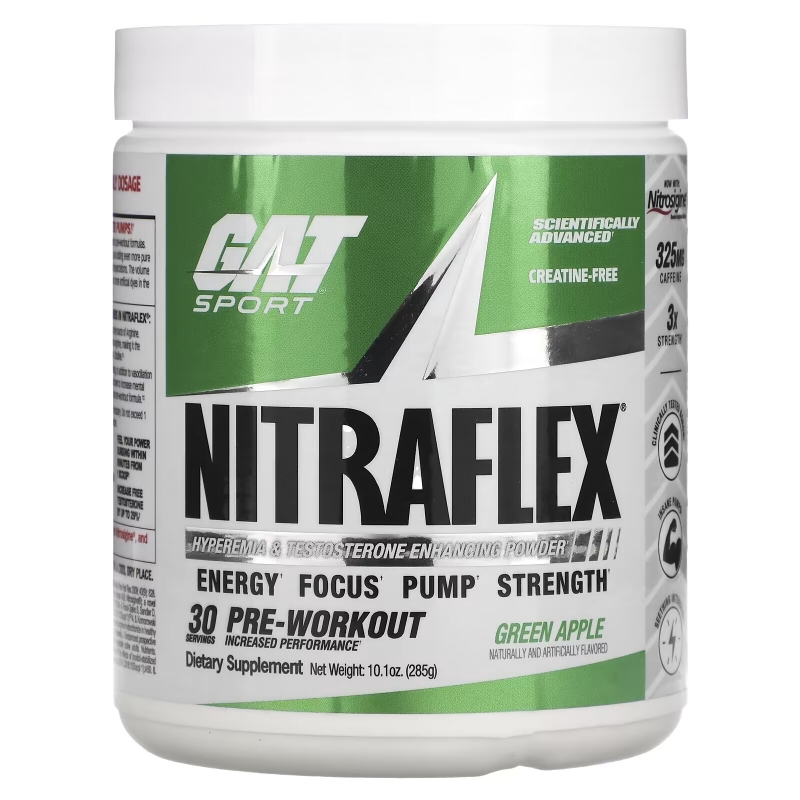 GAT Nitraflex Зеленое Яблоко 300 Грамм Порошка 30 порций