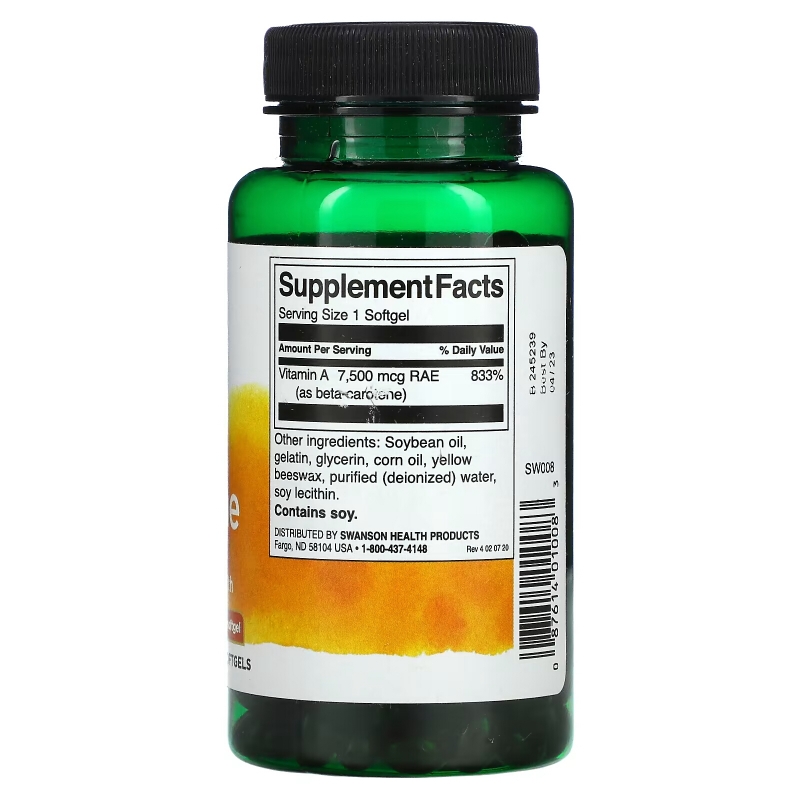 Swanson, Beta Carotene, 25,000 IU (7,500 mcg RAE), 300 Softgels