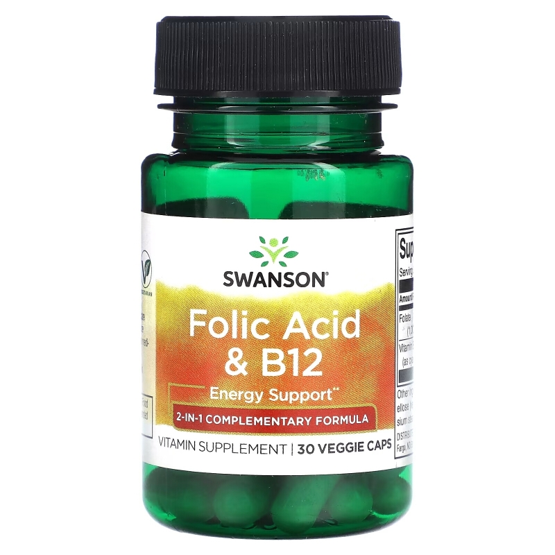 Swanson, Folic Acid & B12, 30 Veggie Caps