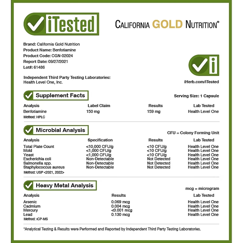 California Gold Nutrition, Benfotiamine, 150 mg, 30 Veggie Capsules